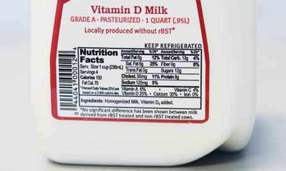 Whole Milk Food Label